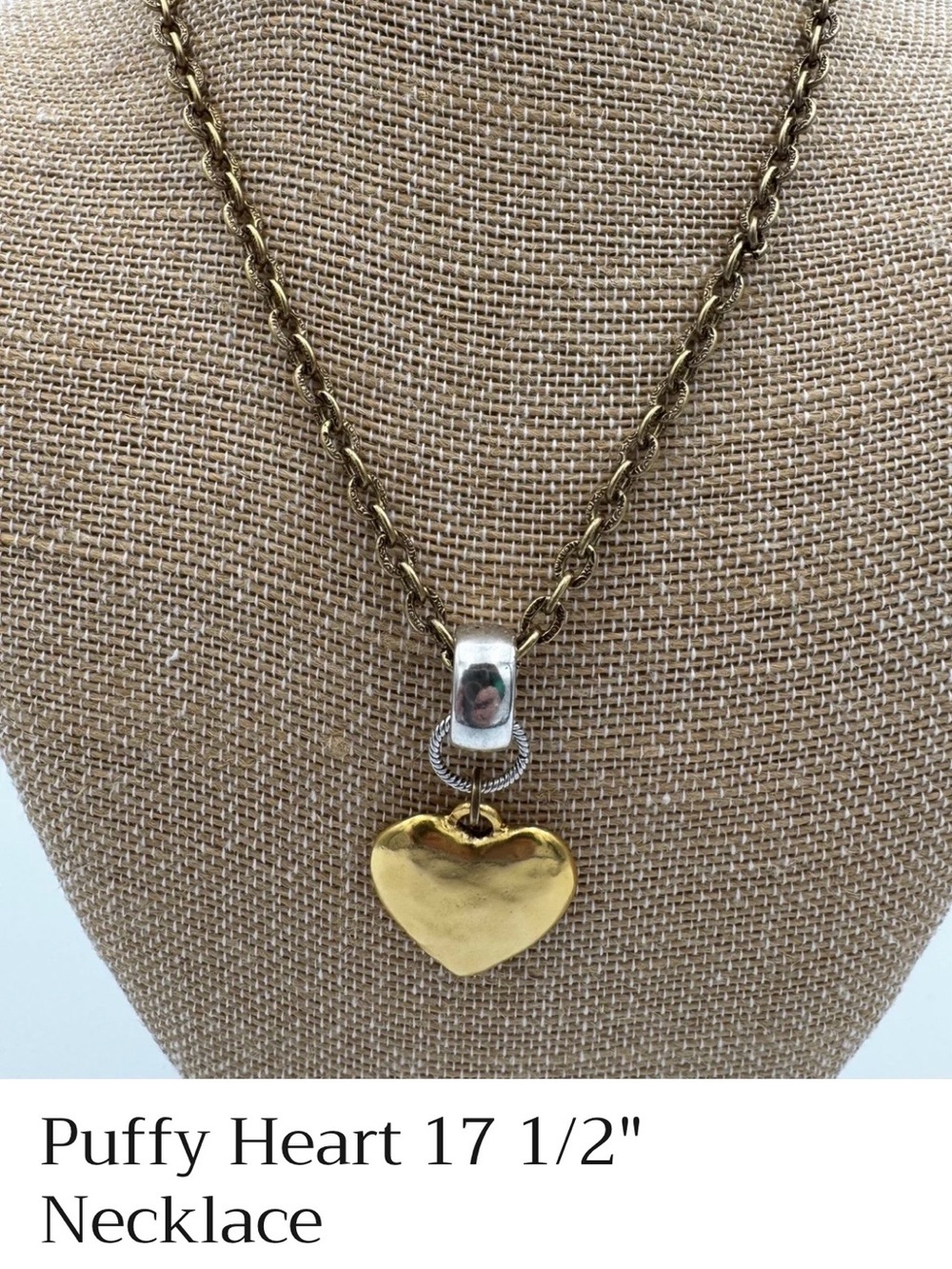 Puffy Gold Heart Pendant Necklace